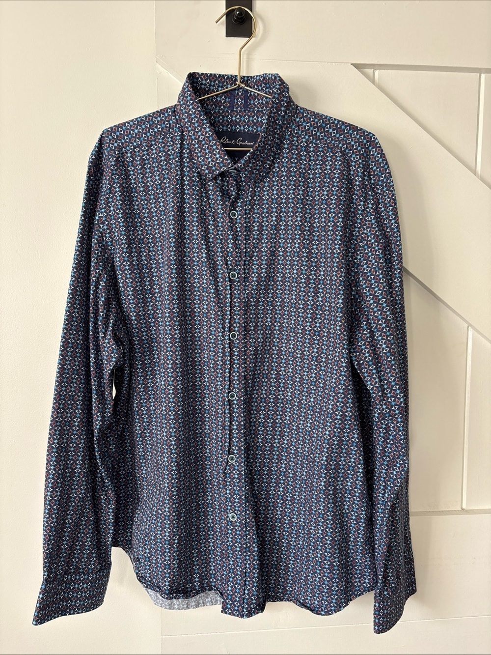 Robert Graham Long Sleeve Button Down Shirt Tailored Fit 2XL Blue Career Casual
